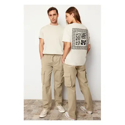 Trendyol Stone Unisex Regular Fit Elastic Waist Tied Cargo Pocket Trousers