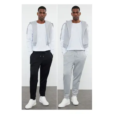 Trendyol Black-Grey Regular/Normal Cut Elastic Leg Thick Inside Polar Fleece 2-Pack Sweatpants