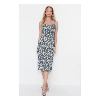 Trendyol Multicolored Woven Floral Strap Midi Dress