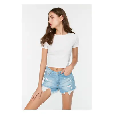 Trendyol Light Blue Ripped Mini Denim Shorts