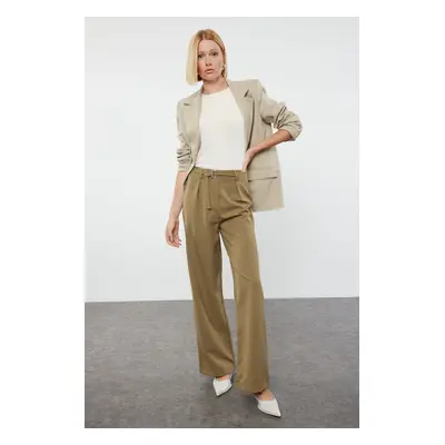 Trendyol Light Khaki Belt Detailed Straight Cut Woven Fabric Trousers