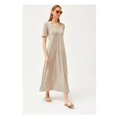 Olalook Women Stone V Neck Loose Maxi Dress