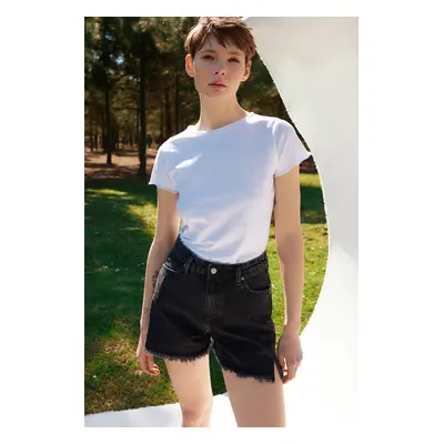 Trendyol Black More Sustainable Slit High Waist Denim Shorts