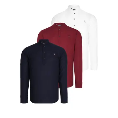 TRIPLE SET G783 DEWBERRY JUDGE COLLAR SHIRT-NAVY BLUE-WHITE-BURGUNDY