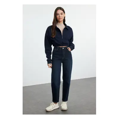 Trendyol Dark Blue More Sustainable High Waist Slim Mom Jeans