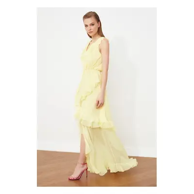 Trendyol Yellow Ruffle Evening Dress