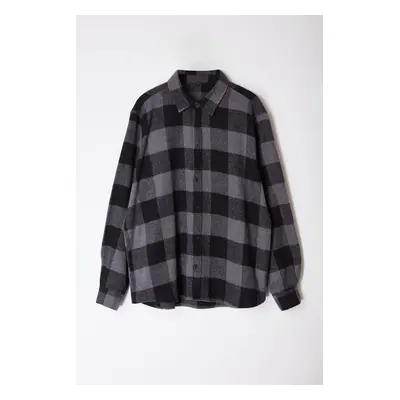 Trendyol Large Size Black Winter Checkered Lumberjack Shirt