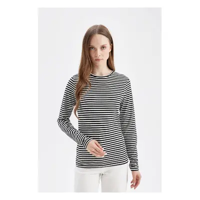 DEFACTO Crew Neck Striped Basic Plain Long Sleeve T-Shirt Tunic