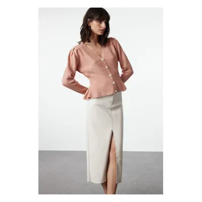 Trendyol Dusty Rose Flounced Hem Knitwear Cardigan