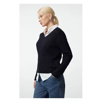 Trendyol Navy Blue Basic Cotton Knit Sweater