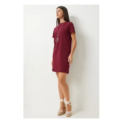 Happiness İstanbul Women's Claret Red Crew Neck Basic Crepe Dress