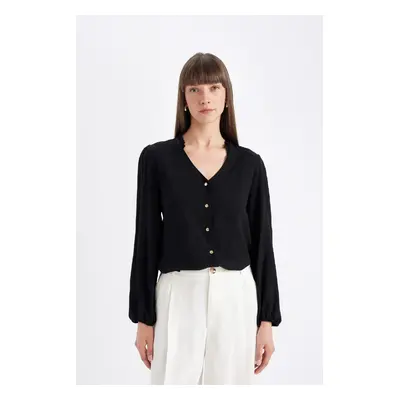 DEFACTO Regular Fit Open Collar Basic Plain Buttoned Long Sleeve Shirt