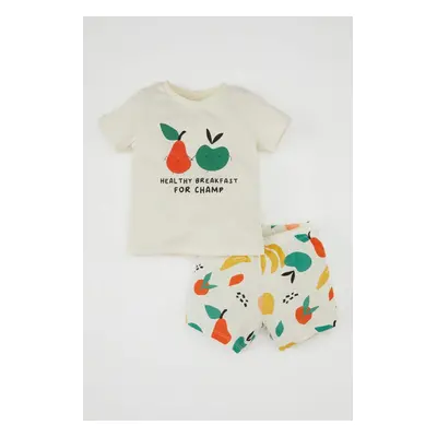 DEFACTO Baby Boy Pajama Set Printed Combed Cotton Short Sleeve Elastic Waist Shorts Bottom