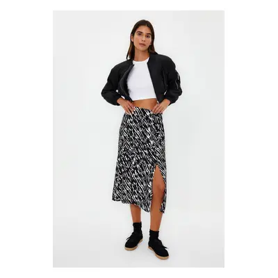 Trendyol White Slit Detail Viscose Fabric A-line Patterned Midi Woven Skirt