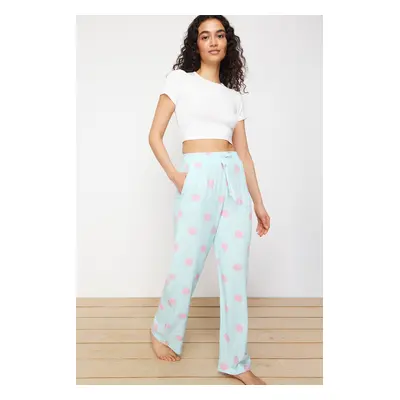 Trendyol Blue-Multicolor Polka Dot Tie Detailed Viscose Woven Pajama Bottoms