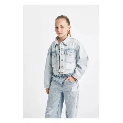 DEFACTO Girl's Buttoned Pocket Short Jean Jacket