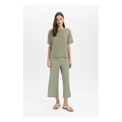 DEFACTO Wide Leg Wide Leg Normal Waist Crepe Capri Pants