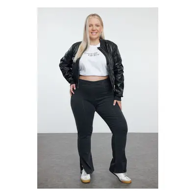 Trendyol Curve Anthracite Stitch Detailed Bell-bottom Plus Size Jeans