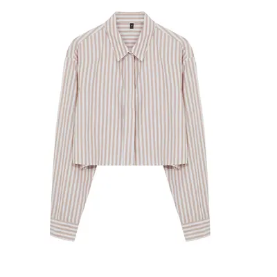 Trendyol Beige Striped Crop Woven Backless Linen Look Shirt