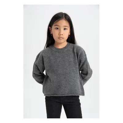 DEFACTO Girl Standard Fit Crew Neck Basic Plain Knitwear Sweater