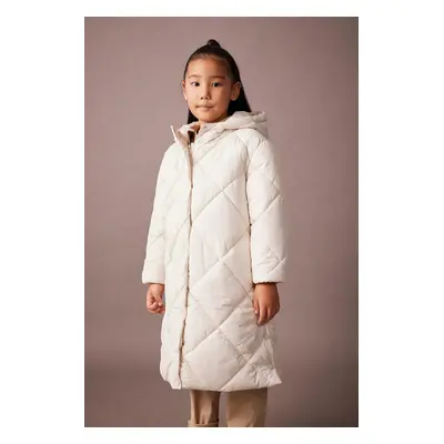 DEFACTO Girl&#39;s Water Repellent Hooded Quilted Long Coat