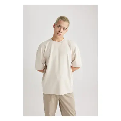 DEFACTO Loose Fit Crew Neck Short Sleeve Heavy Fabric Basic Plain T-Shirt