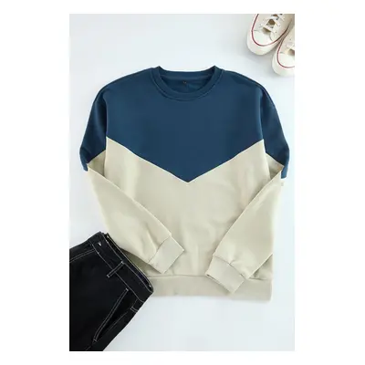 Trendyol Indigo Regular Crew Neck Paneled Polar Fleece Inside Cotton Sweatshirt