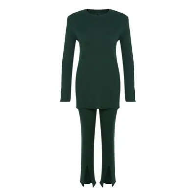 Trendyol Emerald Green Slit Knitwear Bottom-Top Set