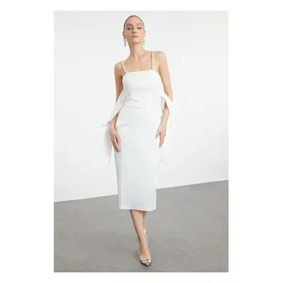 Trendyol White Sleeve Detailed Satin Woven Dress