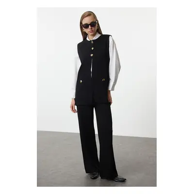 Trendyol Black Button Detailed Knitwear Vest Trousers Bottom-Top Suit