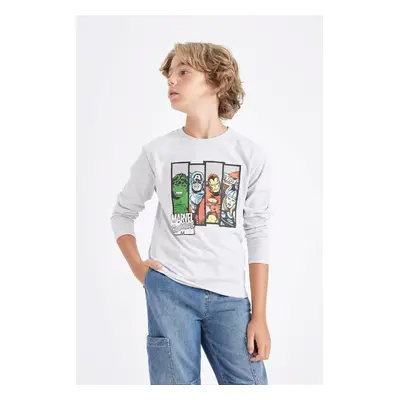 DEFACTO Boys Marvel Comics Crew Neck Long Sleeve Gray T-Shirt