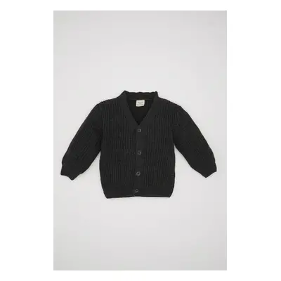 DEFACTO Baby Boy Black V Neck Buttoned Knitted Cardigan