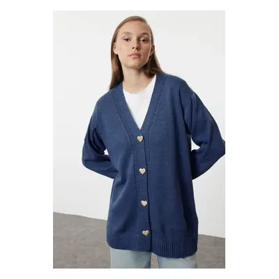 Trendyol Indigo Heart Button Knit Cardigan