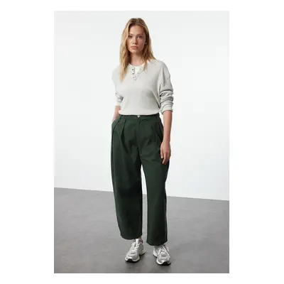 Trendyol Khaki Elastic Waist High Waist Barrel Trousers