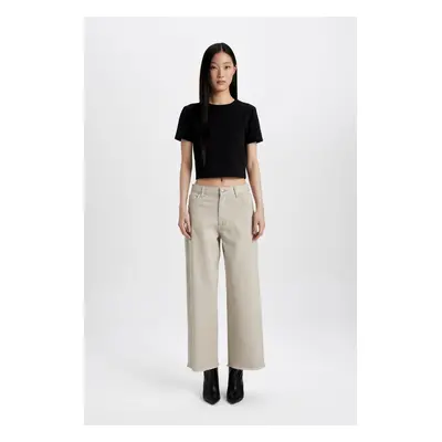 DEFACTO Culotte Gabardine Trousers High Waist Basic Plain Pocket Wide Leg