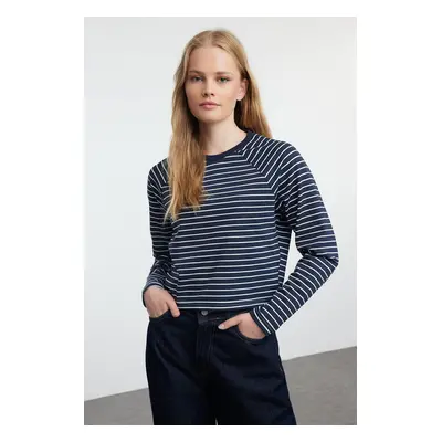 Trendyol Black Striped Regular/Normal Pattern Raglan Sleeve Flexible Knitted T-Shirt