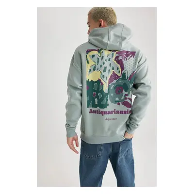 DEFACTO Oversize Fit Back Printed Hooded Thick Sweatshirt