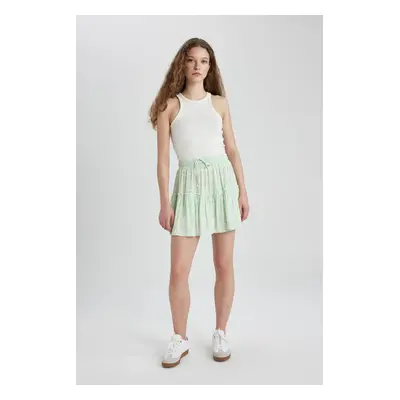 DEFACTO Floral Crinkle Viscose Mini Shorts Skirt