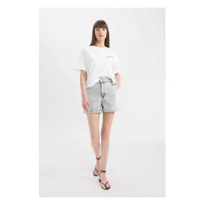 DEFACTO Paperbag High Waist Fold-Ankle Jean Shorts