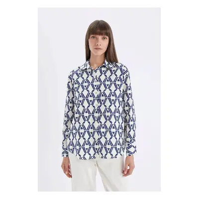 DEFACTO Oversize Wide Patterned Long Sleeve Shirt