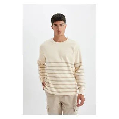 DEFACTO Comfort Regular Fit Relaxed Fit Crew Neck Striped Thick Fabric Sweatshirt