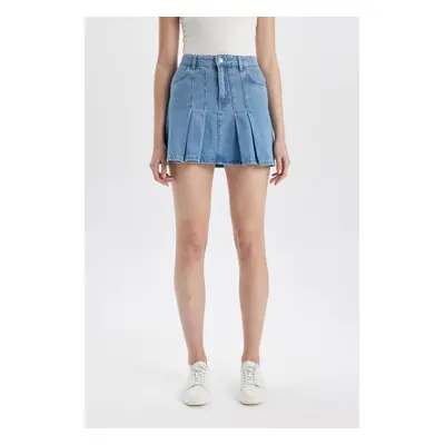 DEFACTO Fashion Fit Pleated Jean Mini Skirt