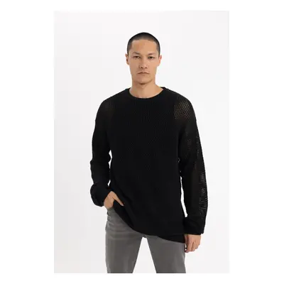 DEFACTO Regular Fit Crew Neck Crochet Hole Knitwear Sweatshirt