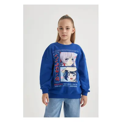 DEFACTO Girl&#39;s Relax Fit Crew Neck Printed Sweatshirt