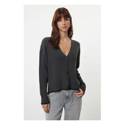 Trendyol Anthracite Wide Cut Both Detailed Wide Cut Knit Cardigan