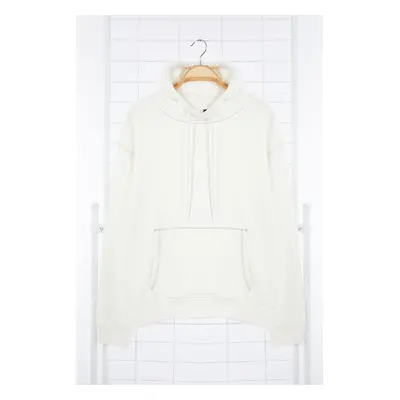 Trendyol White Premium Oversize/Wide Cut Stitch Detailed Hooded Sweatshirt