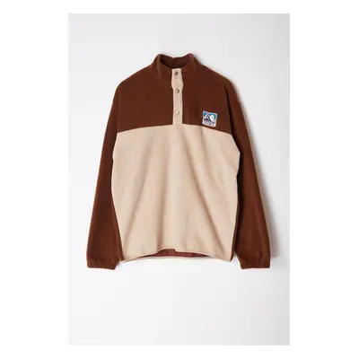 Trendyol Brown Oversize/Wide Cut Stand Collar Anti-Pilling Warm/Fleece Sweatshirt