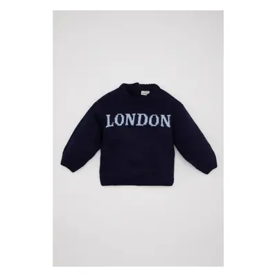 DEFACTO Baby Boy Navy Blue Printed Knitwear Sweater