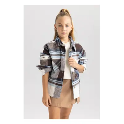 DEFACTO Girl's Plaid Long Sleeve Shirt