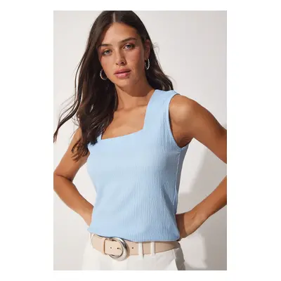 Happiness İstanbul Women's Sky Blue Square Collar Knitted Blouse